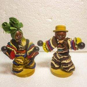 Bahamas Souvenir Vintage Mini Figurines Man Women w/Marachas